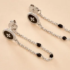 Boucles D'oreilles Pendantes Polka Argent Blanc
