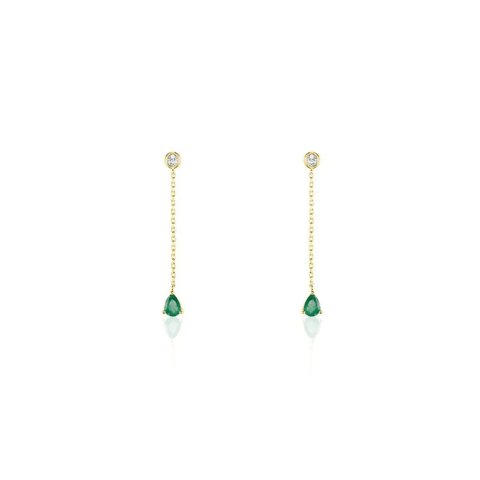 Boucles D'oreilles Pendantes Gracilia Or Jaune Emeraude Diamant