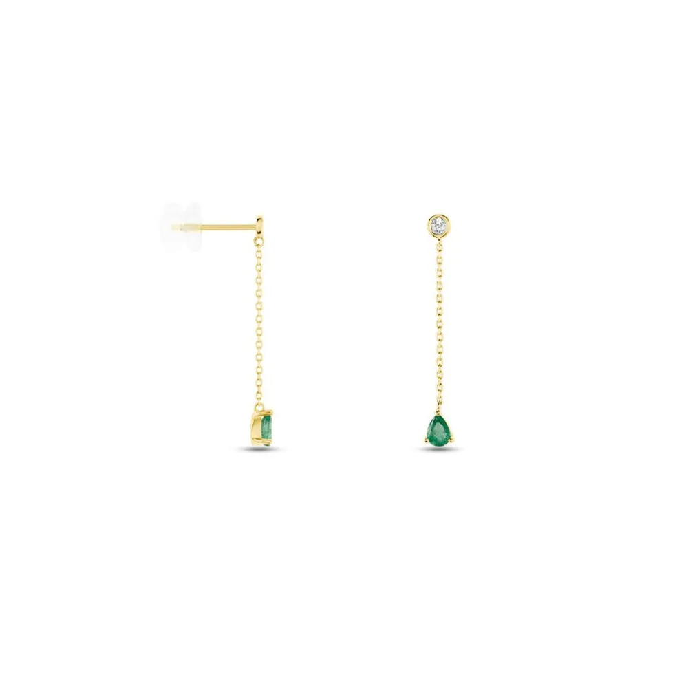 Boucles D'oreilles Pendantes Gracilia Or Jaune Emeraude Diamant