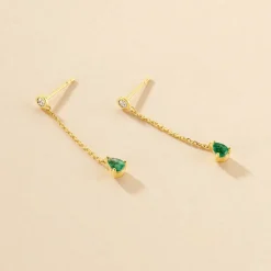Boucles D'oreilles Pendantes Gracilia Or Jaune Emeraude Diamant