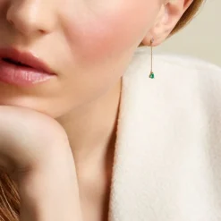 Boucles D'oreilles Pendantes Gracilia Or Jaune Emeraude Diamant