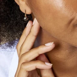 Boucles D'oreilles Pendantes Semi-baroque Or Jaune Perle De Tahiti