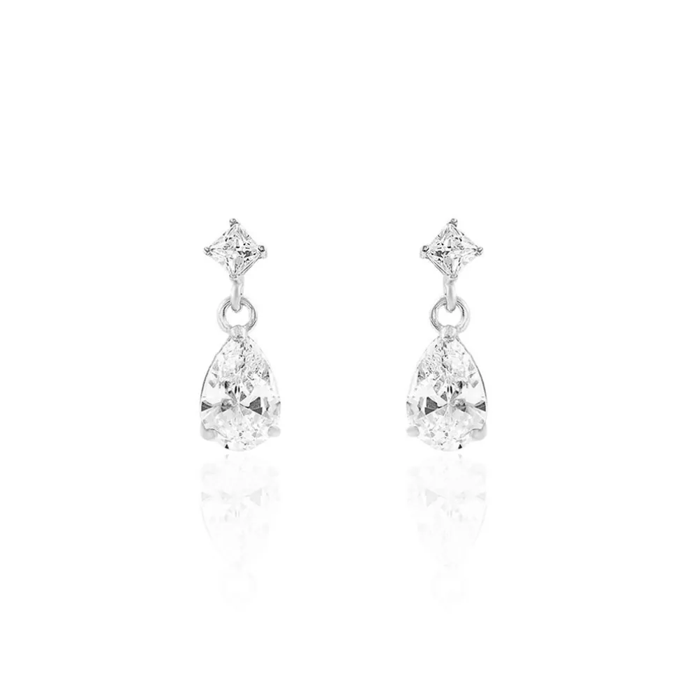 Boucles D'oreilles Pendantes Jordaine Or Blanc Oxydes