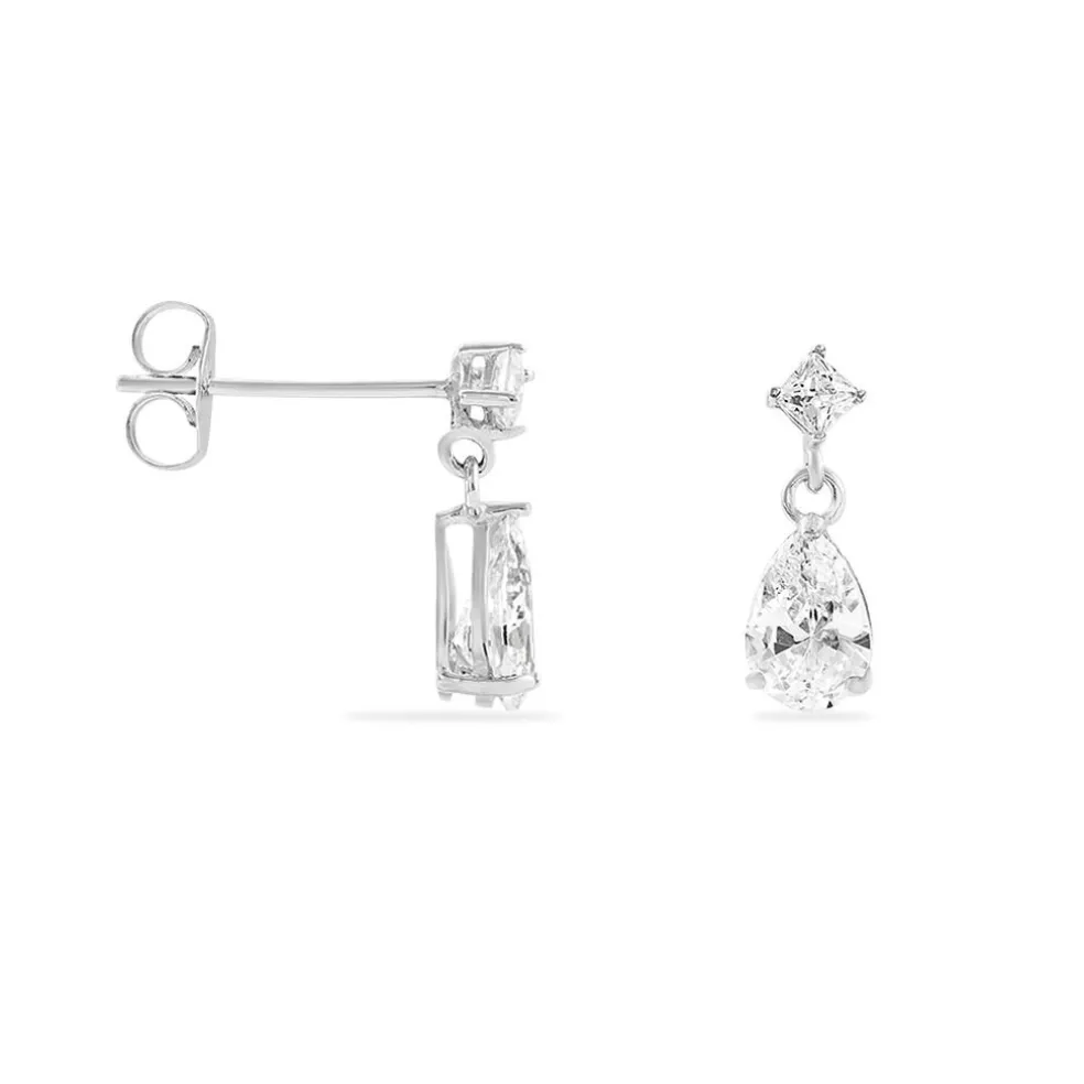Boucles D'oreilles Pendantes Jordaine Or Blanc Oxydes