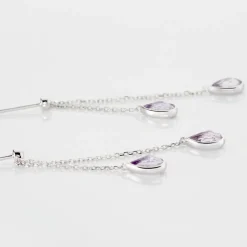 Boucles D'oreilles Pendantes Djime Or Blanc Amethyste