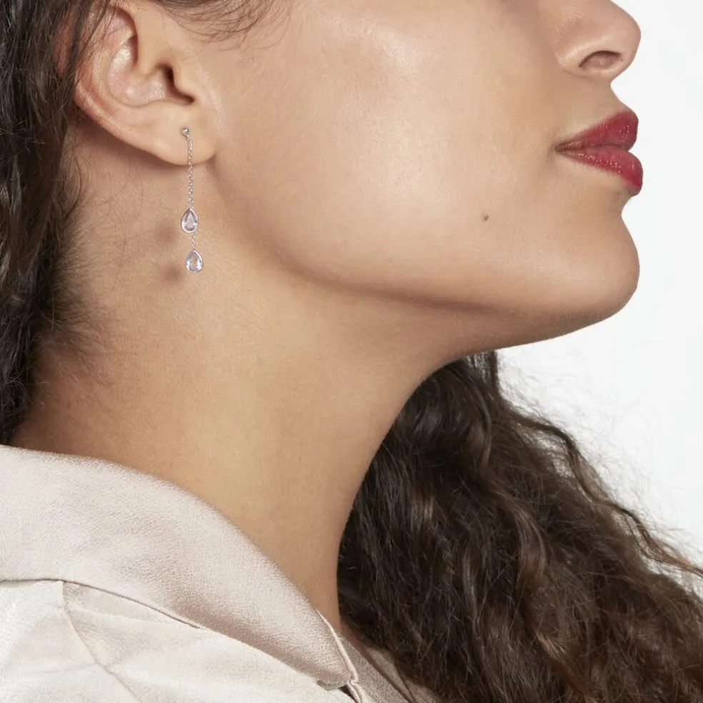 Boucles D'oreilles Pendantes Djime Or Blanc Amethyste