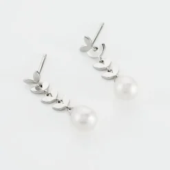 Boucles D'oreilles Pendantes Giacobbe Argent Blanc Perle De Culture