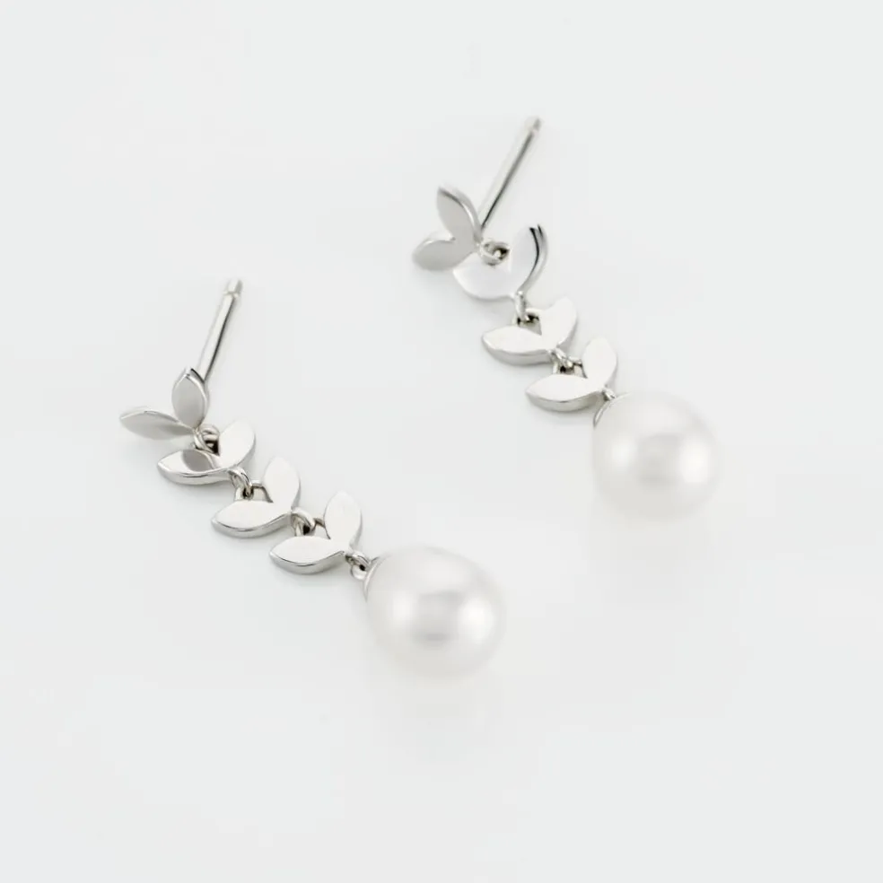 Boucles D'oreilles Pendantes Giacobbe Argent Blanc Perle De Culture