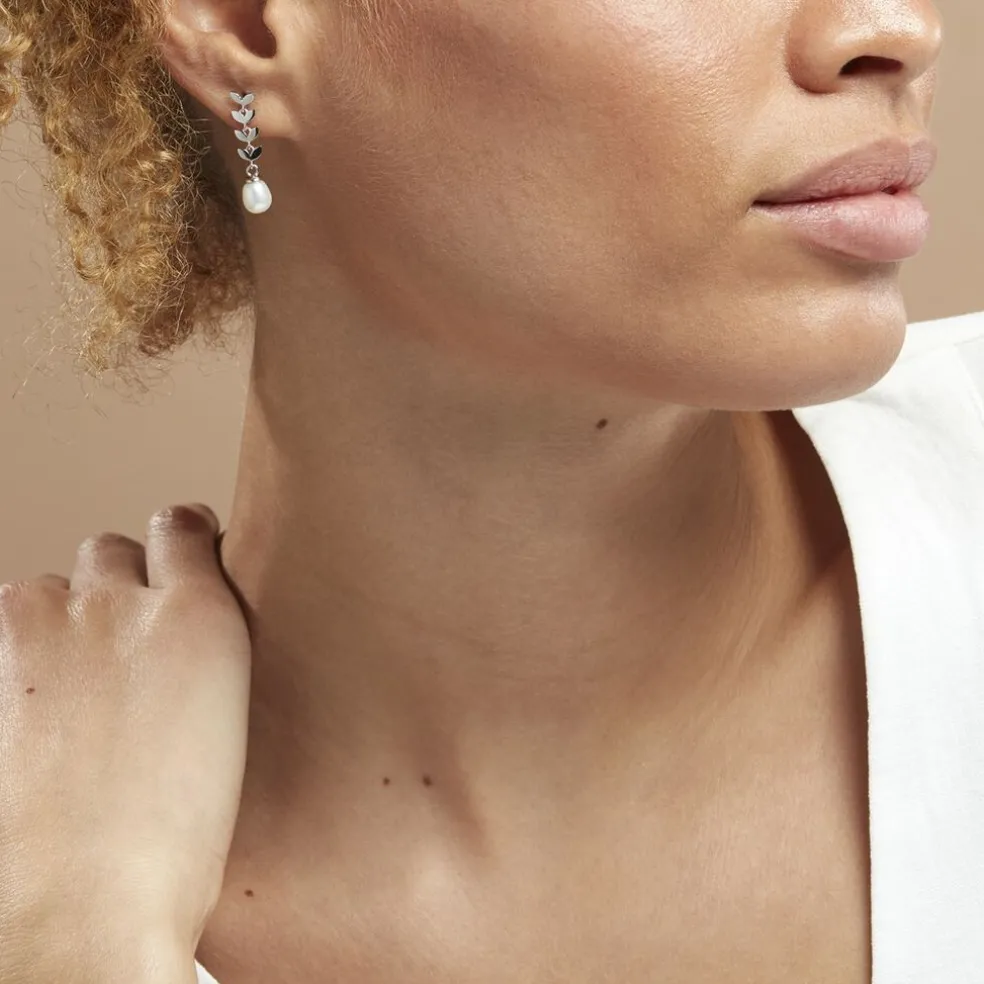 Boucles D'oreilles Pendantes Giacobbe Argent Blanc Perle De Culture