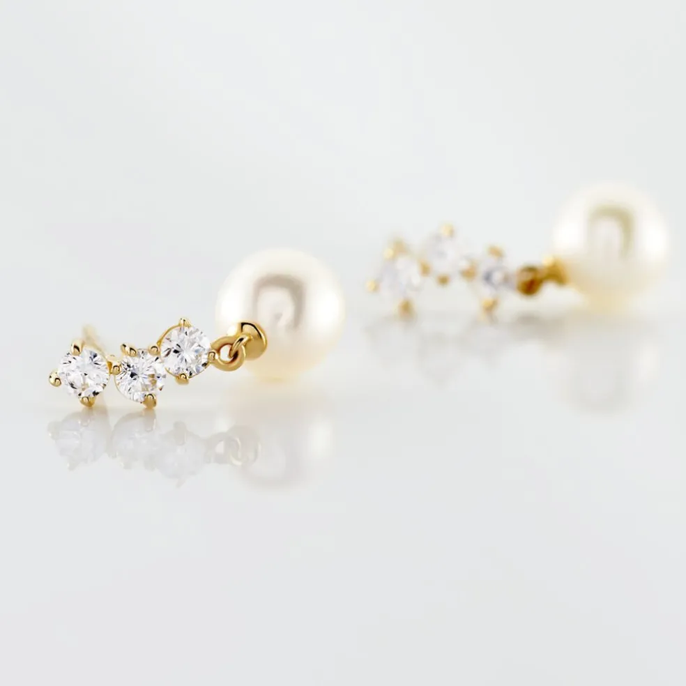 Boucles D'oreilles Pendantes Taiss Or Jaune Perle De Culture