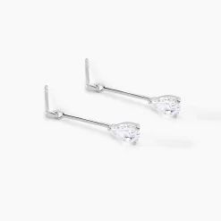 Boucles D'oreilles Pendantes Goutte Or Blanc Oxyde De Zirconium