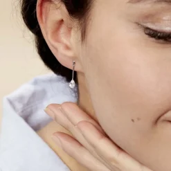 Boucles D'oreilles Pendantes Goutte Or Blanc Oxyde De Zirconium