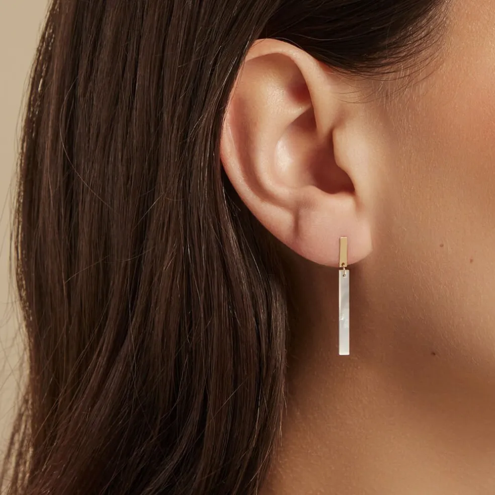 Boucles D'oreilles Pendantes Halcyone Or Jaune Nacre