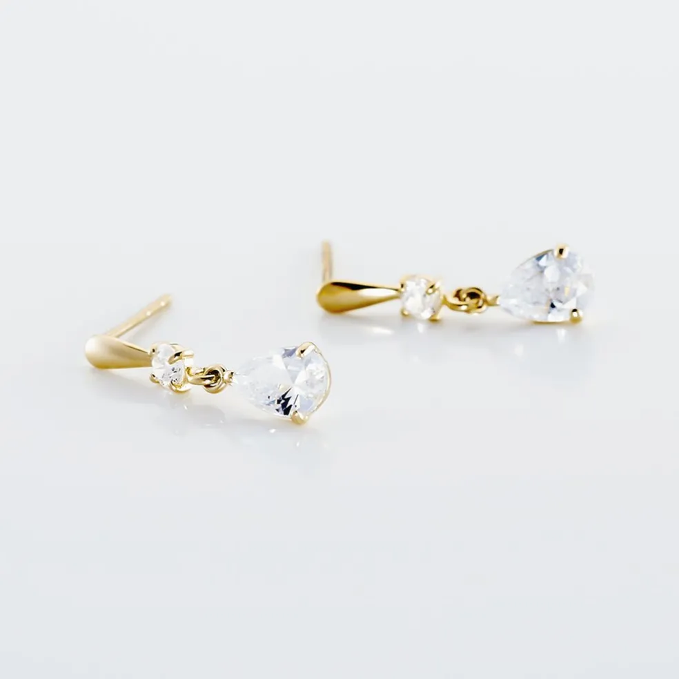 Boucles D'oreilles Pendantes Goutte Or Jaune Oxyde De Zirconium