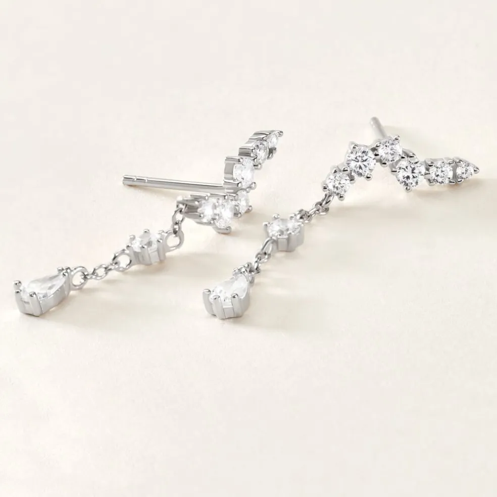 Boucles D'oreilles Pendantes Lir Argent Blanc Oxyde De Zirconium