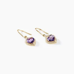 Boucles D'oreilles Pendantes Rosaline Or Jaune Amethyste Et Oxyde