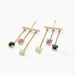 Boucles D'oreilles Pendantes Universe Or Jaune Topaze Améthyste