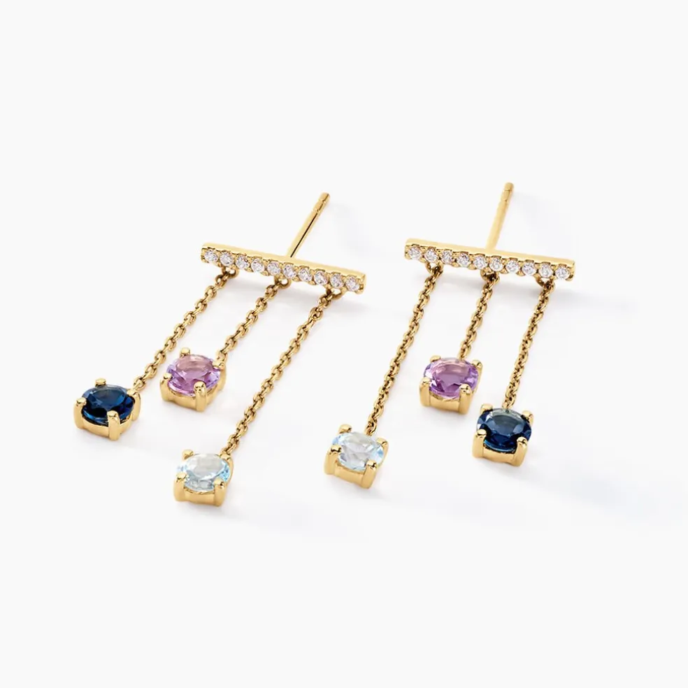 Boucles D'oreilles Pendantes Universe Or Jaune Topaze Améthyste