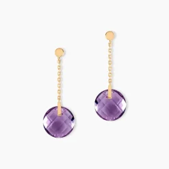 Boucles D'oreilles Pendantes Ludmille Or Jaune Amethyste
