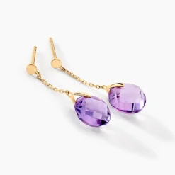 Boucles D'oreilles Pendantes Ludmille Or Jaune Amethyste