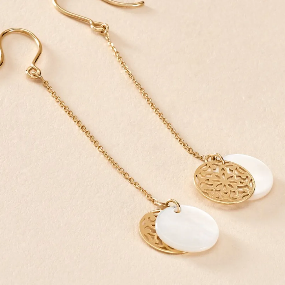 Boucles D'oreilles Pendantes Naïade Or Jaune Nacre