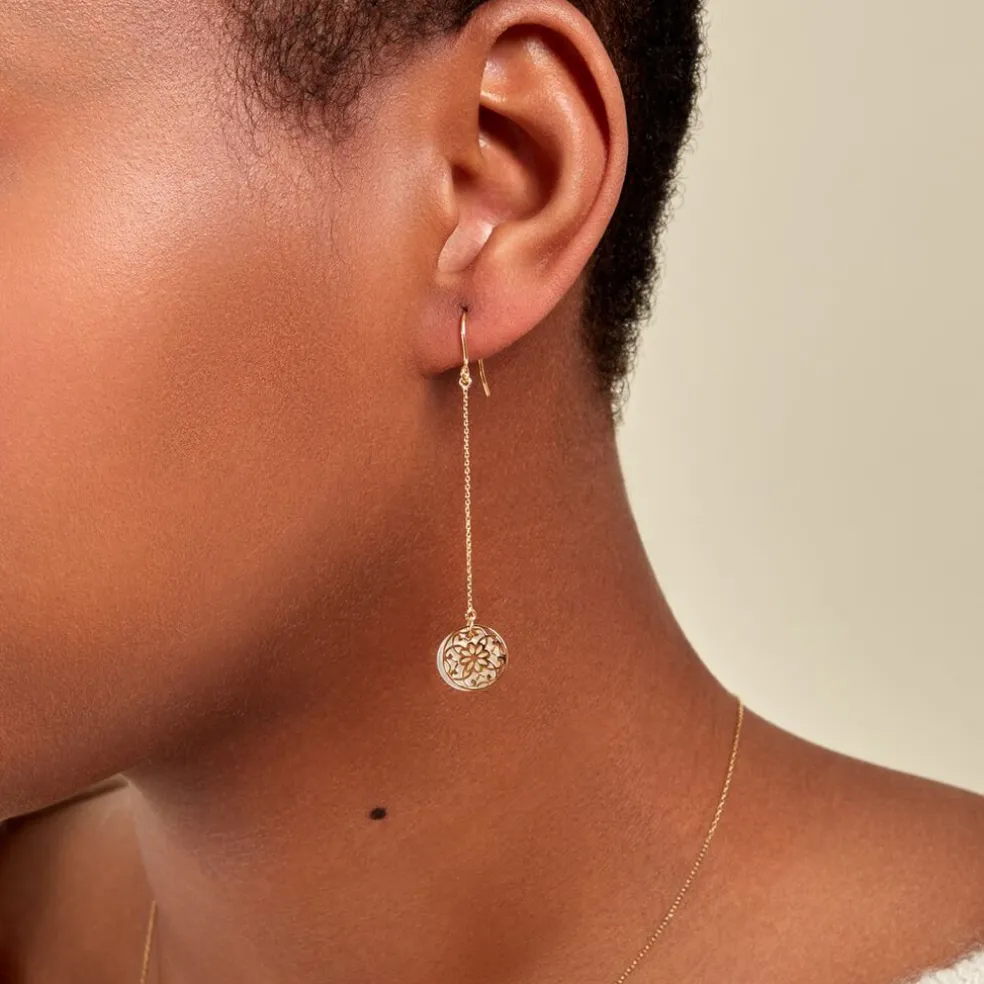 Boucles D'oreilles Pendantes Naïade Or Jaune Nacre
