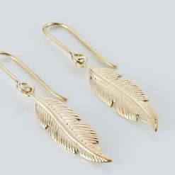 Boucles D'oreilles Pendantes Indian Nature Feuilles Or Jaune