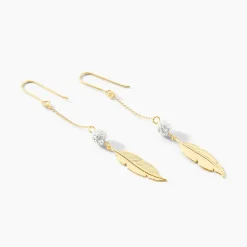 Boucles D'oreilles Pendantes Powoo Or Jaune Strass
