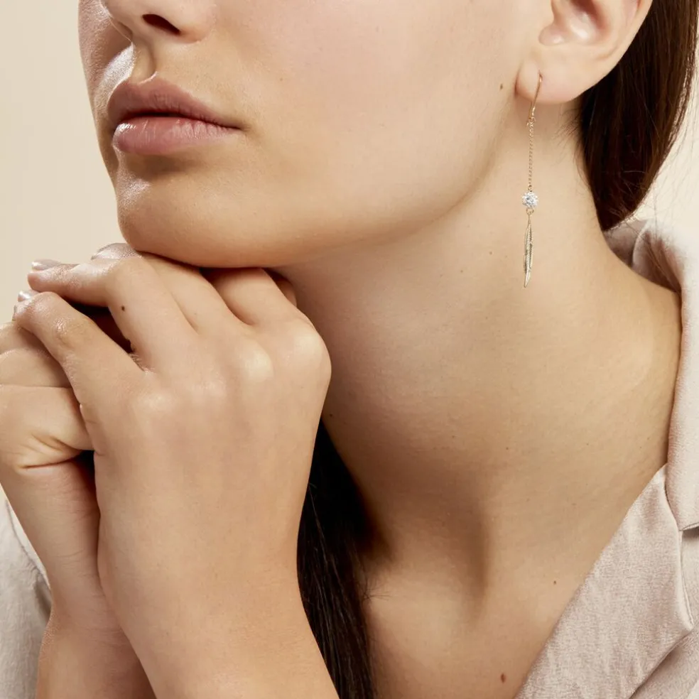 Boucles D'oreilles Pendantes Powoo Or Jaune Strass