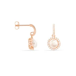 Boucles D'oreilles Pendantes Olivia Argent Rose Perle Culture Oxyde