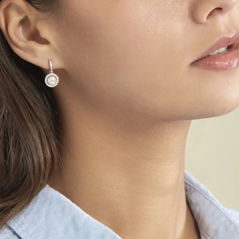 Boucles D'oreilles Pendantes Olivia Argent Rose Perle Culture Oxyde