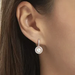 Boucles D'oreilles Pendantes Olivia Argent Rose Perle Culture Oxyde