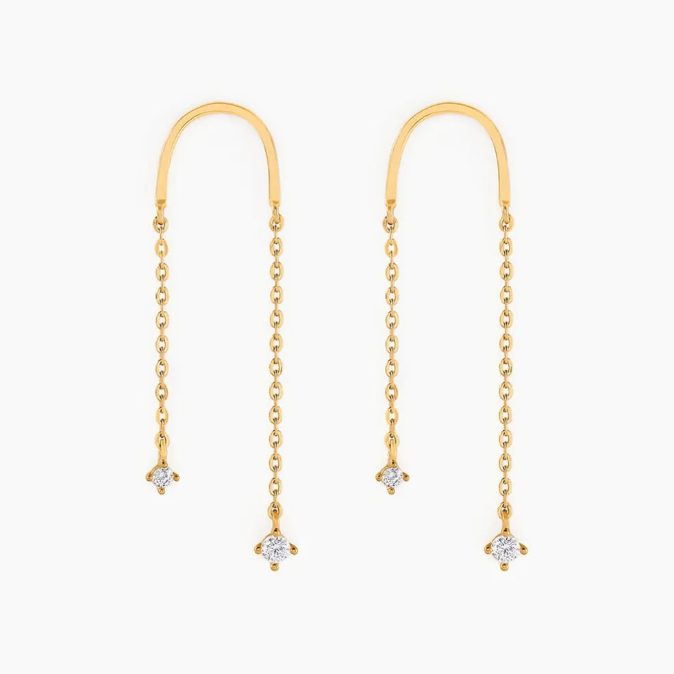 Boucles D'oreilles Pendantes Falling Star Or Jaune Oxyde De Zirconium