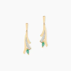 Boucles D'Oreilles Pendantes Usha Or Jaune Emeraude