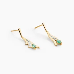 Boucles D'Oreilles Pendantes Usha Or Jaune Emeraude