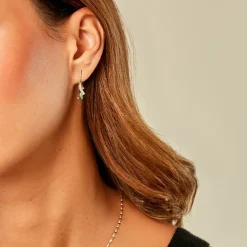 Boucles D'Oreilles Pendantes Usha Or Jaune Emeraude