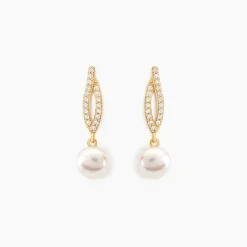 Boucles D'oreilles Pendantes Tesnimae Or Jaune Oxyde Perle De Culture