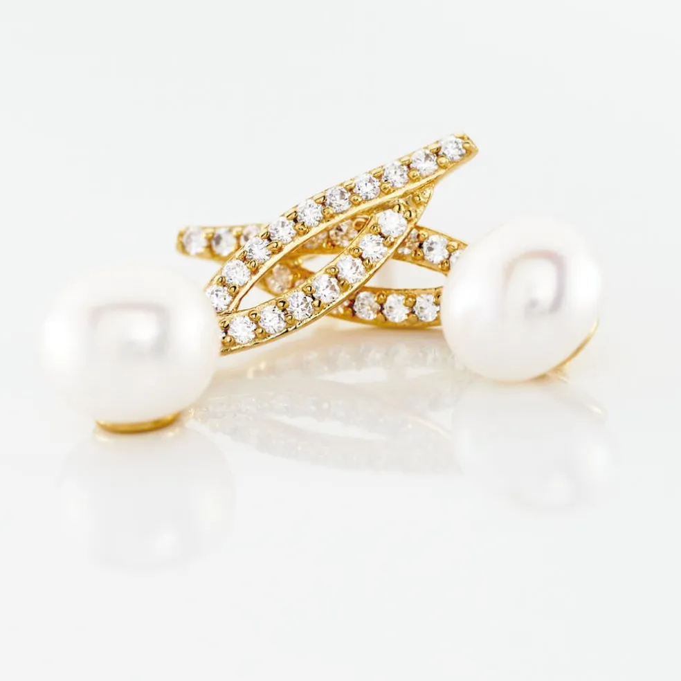 Boucles D'oreilles Pendantes Tesnimae Or Jaune Oxyde Perle De Culture