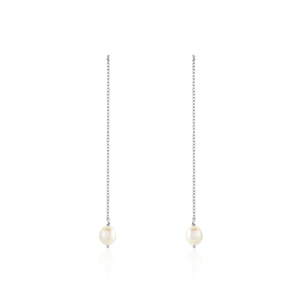 Boucles D'oreilles Pendantes Garance Argent Blanc Perle De Culture
