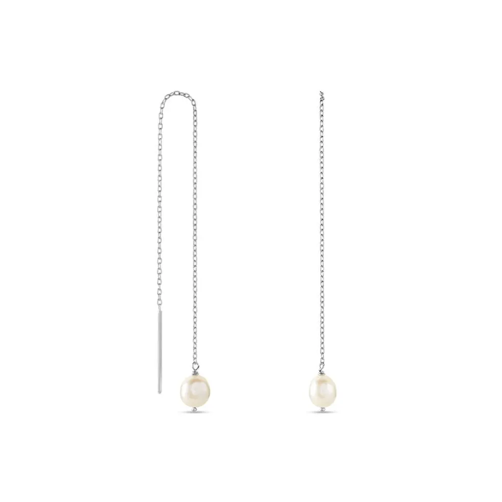 Boucles D'oreilles Pendantes Garance Argent Blanc Perle De Culture