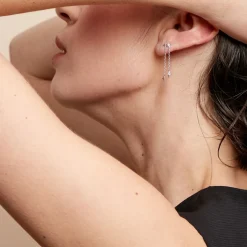 Boucles D'oreilles Pendantes Astre Precieux Argent Blanc Oxyde