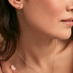 Boucles D'oreilles Pendantes Or Blanc Goutte Saphir