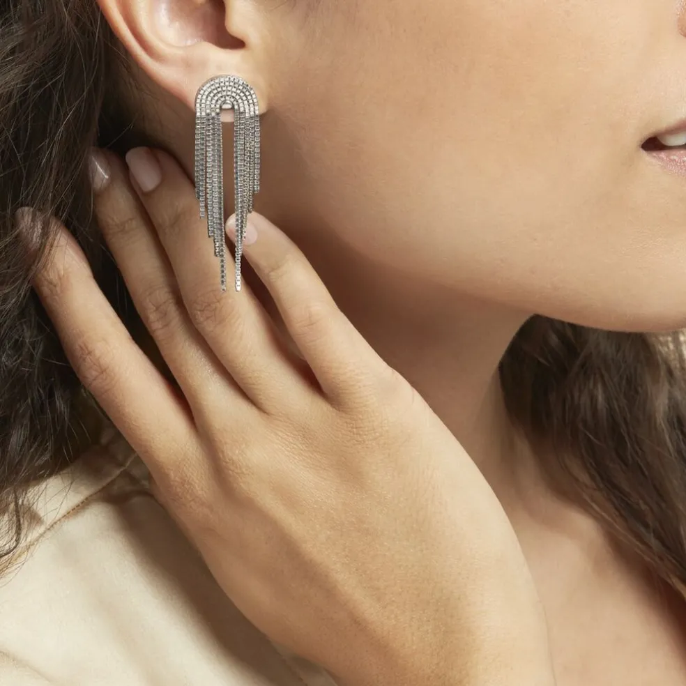 Boucles D'oreilles Pendantes Jakarta Argent Blanc