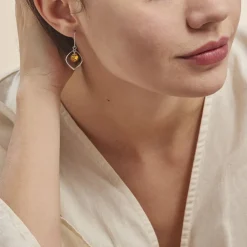 Boucles D'oreilles Pendantes Iva Argent Blanc Ambre