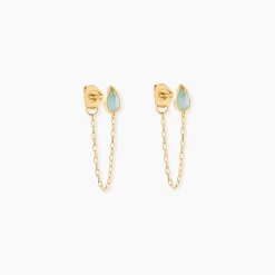 Boucles D'Oreilles Pendantes Ondée Or Jaune Amazonite