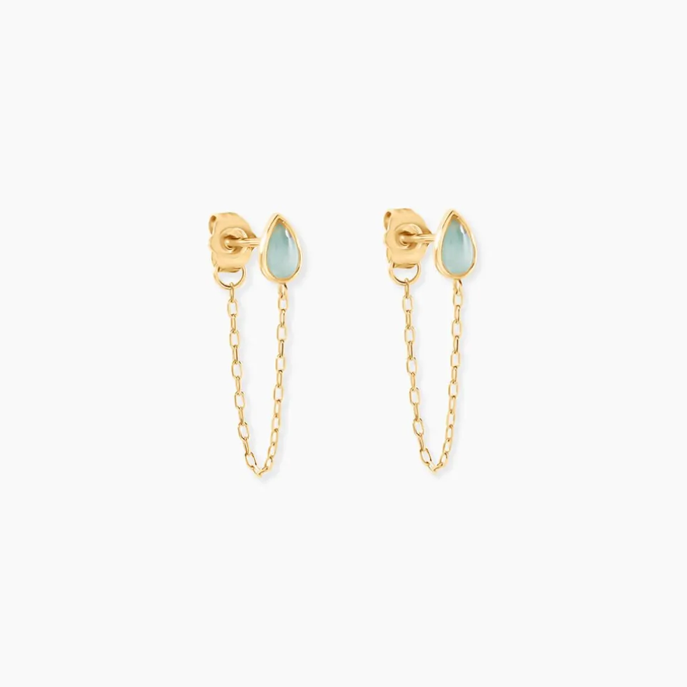 Boucles D'Oreilles Pendantes Ondée Or Jaune Amazonite