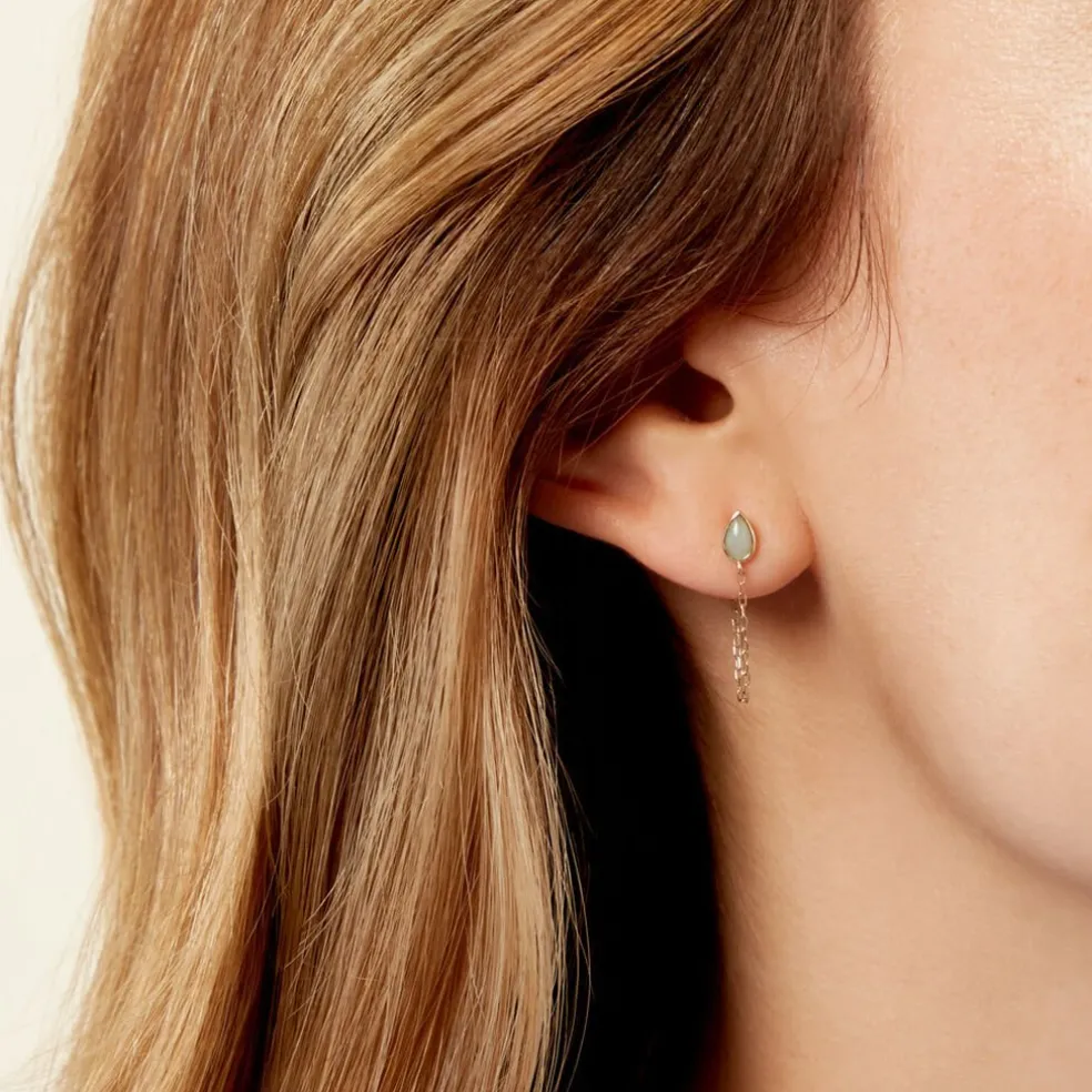 Boucles D'Oreilles Pendantes Ondée Or Jaune Amazonite