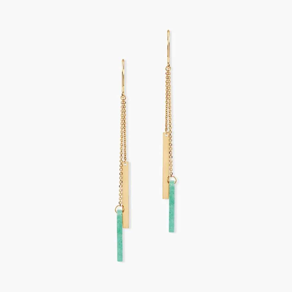 Boucles D'oreilles Pendantes Halcyone Or Jaune Aventurine