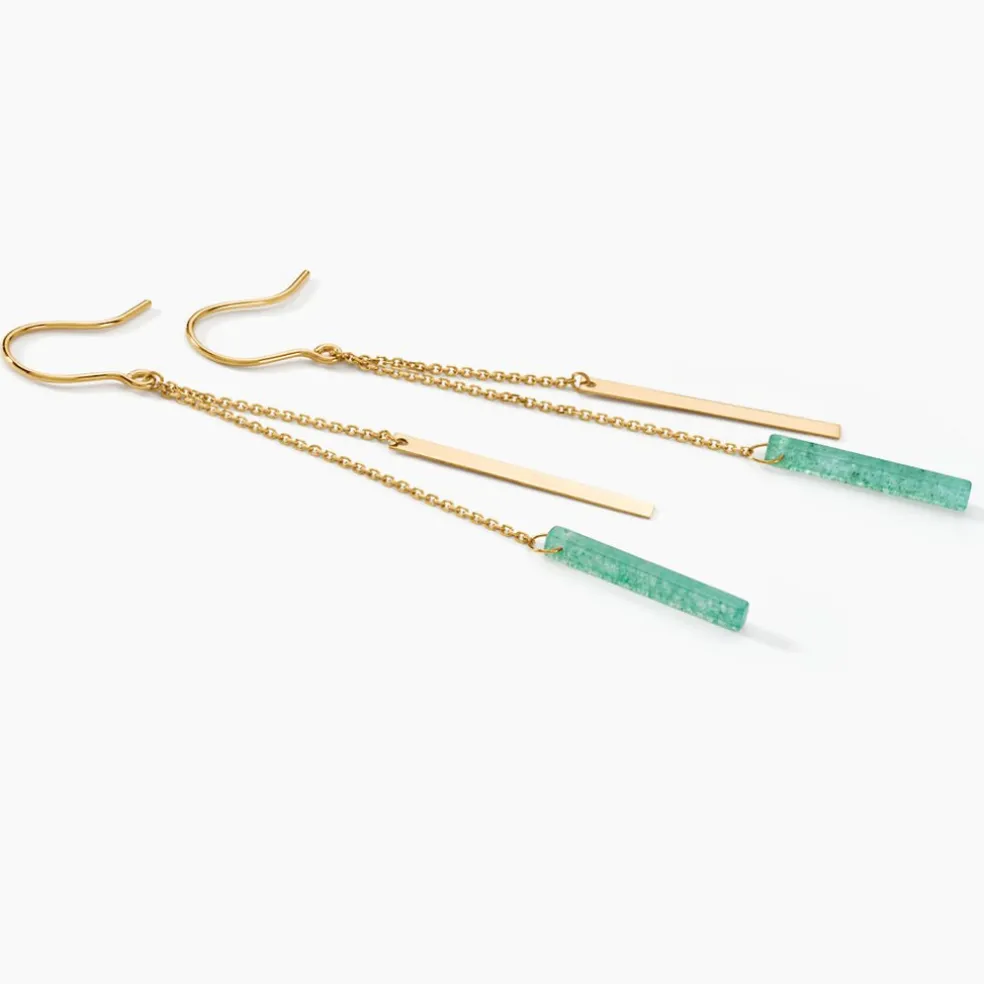 Boucles D'oreilles Pendantes Halcyone Or Jaune Aventurine