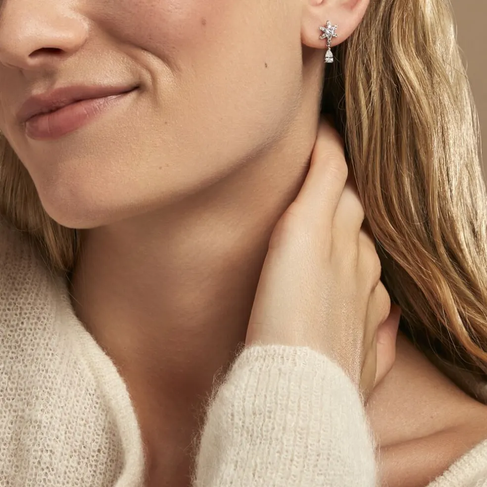 Boucles D'oreilles Pendantes Linas Argent Blanc Oxyde De Zirconium